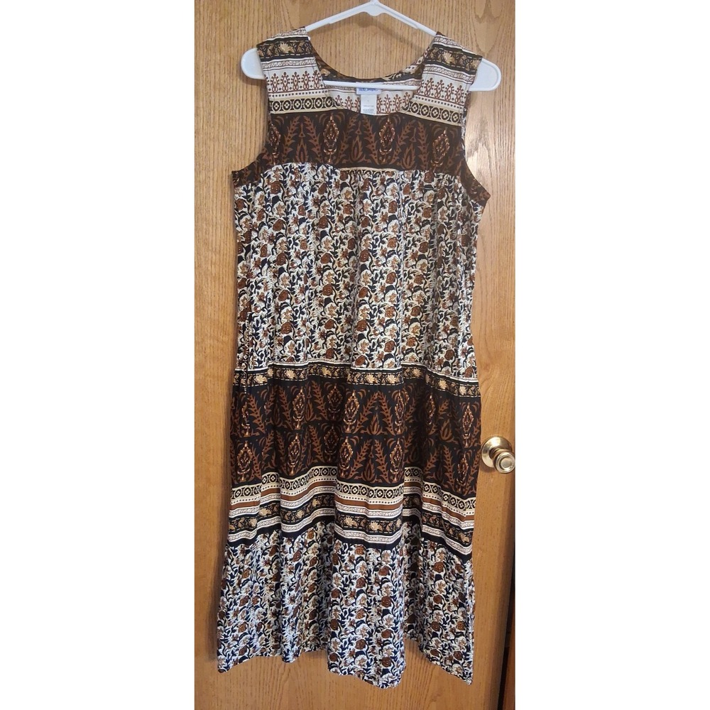Vicki Wayne Sleeveless Dress Women's L Earth Tone Patchwork Cotton Lagenlook